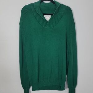 Y2K St Johns Mens 100% Cotton Cowl Neck Sweater Size XL Green Pullover Chunky
